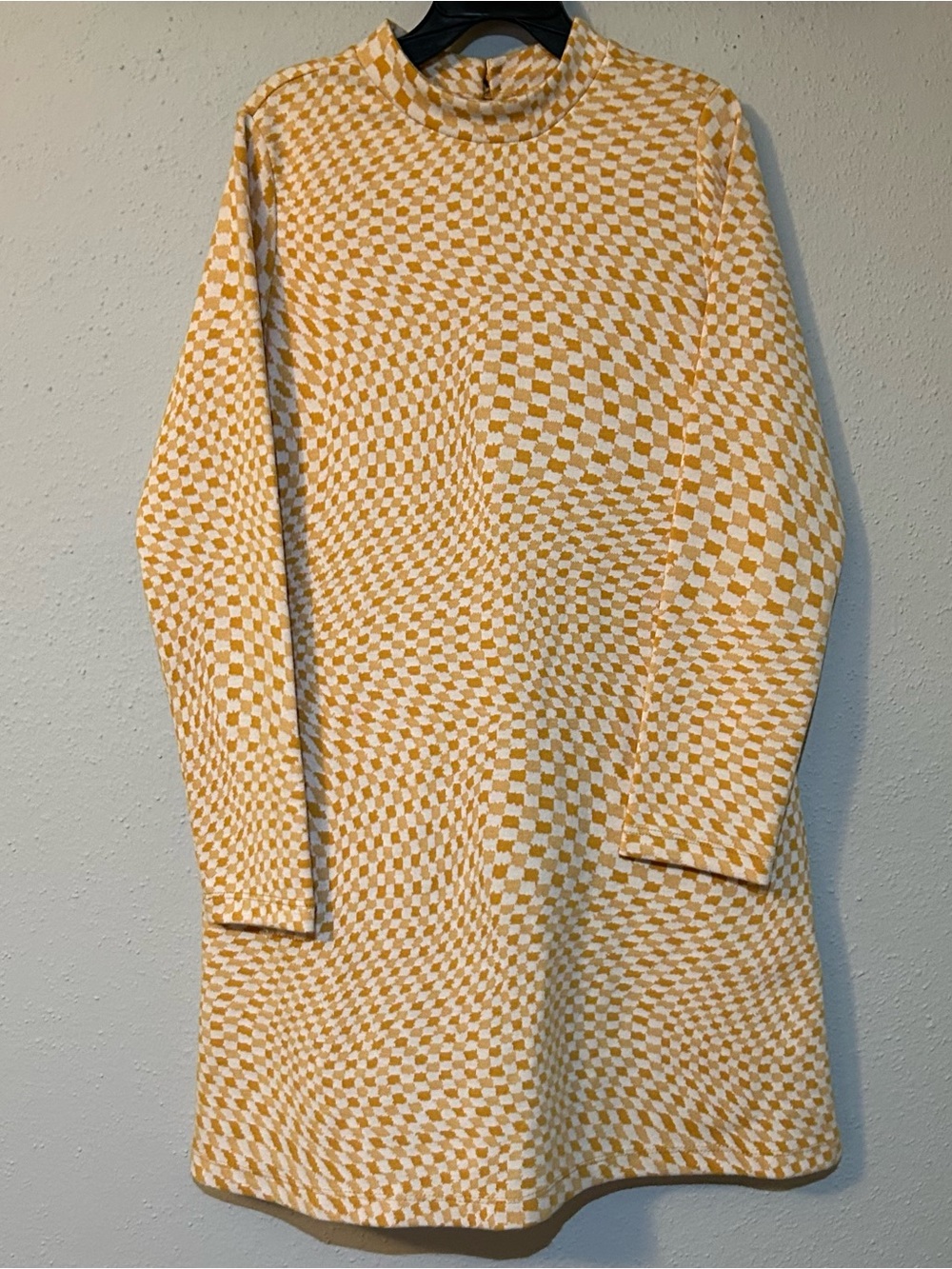 Zara Girls Size 10 Mustard Checkerboard Mock Neck Dress